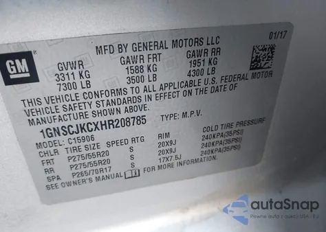 2017 Chevrolet Suburban Premier from USA, damaged, VIN 1GNSCJKCXHR208785